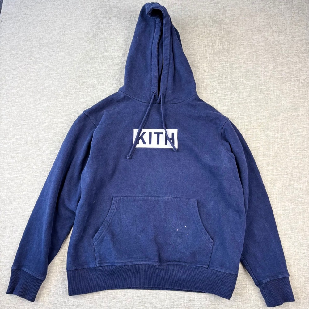 Kith Classic Box Logo Hoodie Mens Medium Navy Blue 100% Cotton Streetwear
